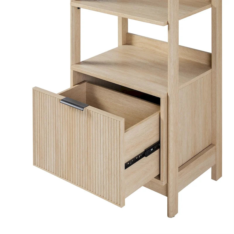 22" Narrow Bookshelf with Drawer - 5 Shelves, Reeded Front, MDF