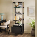 22" Narrow Bookshelf with Drawer - 5 Shelves, Reeded Front, MDF
