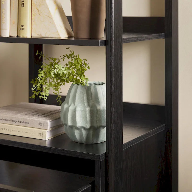 22" Narrow Bookshelf with Drawer - 5 Shelves, Reeded Front, MDF