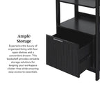 22" Narrow Bookshelf with Drawer - 5 Shelves, Reeded Front, MDF