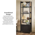 22" Narrow Bookshelf with Drawer - 5 Shelves, Reeded Front, MDF