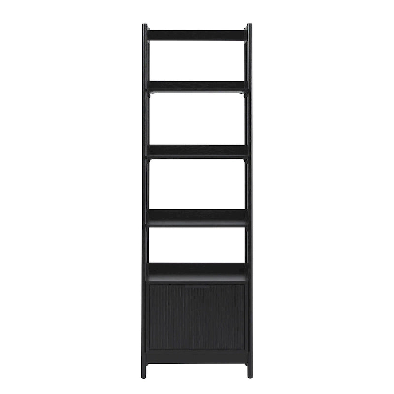 22" Narrow Bookshelf with Drawer - 5 Shelves, Reeded Front, MDF