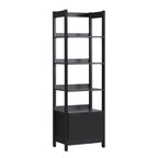 22" Narrow Bookshelf with Drawer - 5 Shelves, Reeded Front, MDF