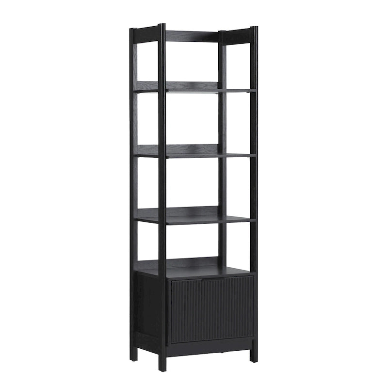 22" Narrow Bookshelf with Drawer - 5 Shelves, Reeded Front, MDF