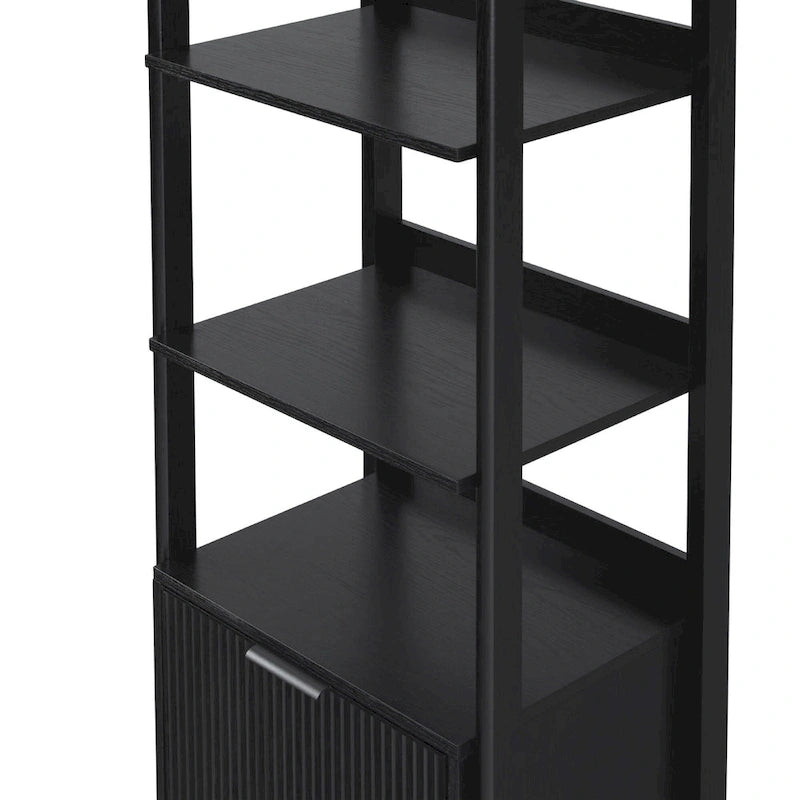 22" Narrow Bookshelf with Drawer - 5 Shelves, Reeded Front, MDF