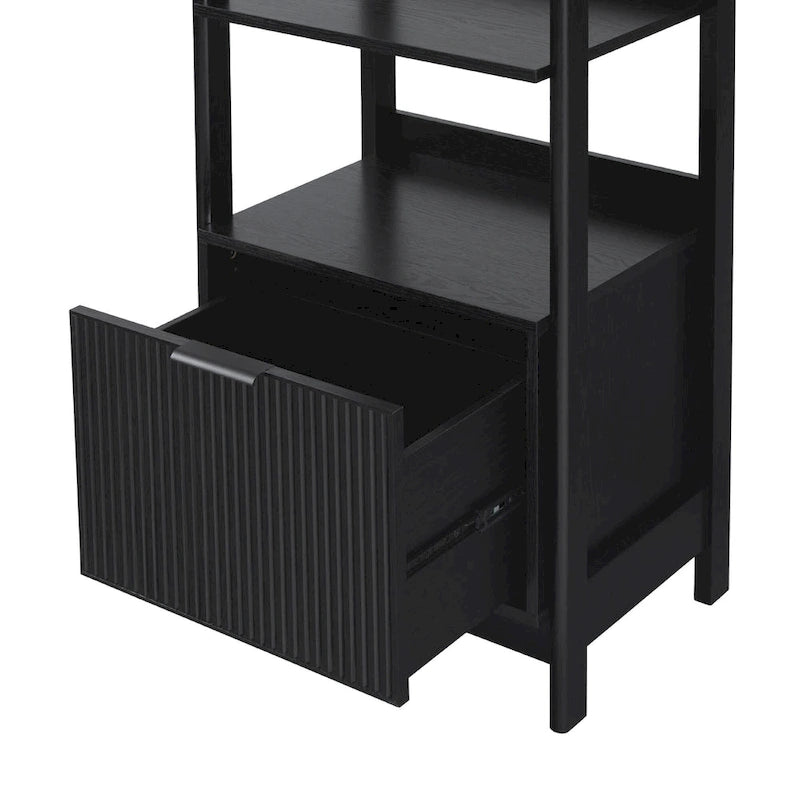 22" Narrow Bookshelf with Drawer - 5 Shelves, Reeded Front, MDF
