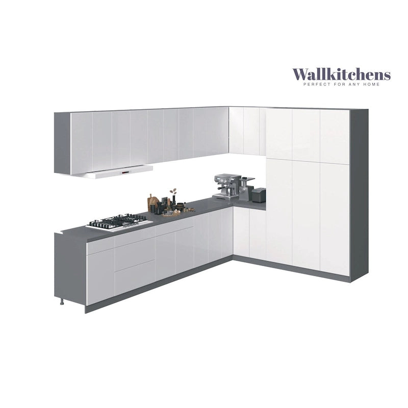 Modern White Gloss Kitchen Cabinet - 12Ft Wide, Soft-Close