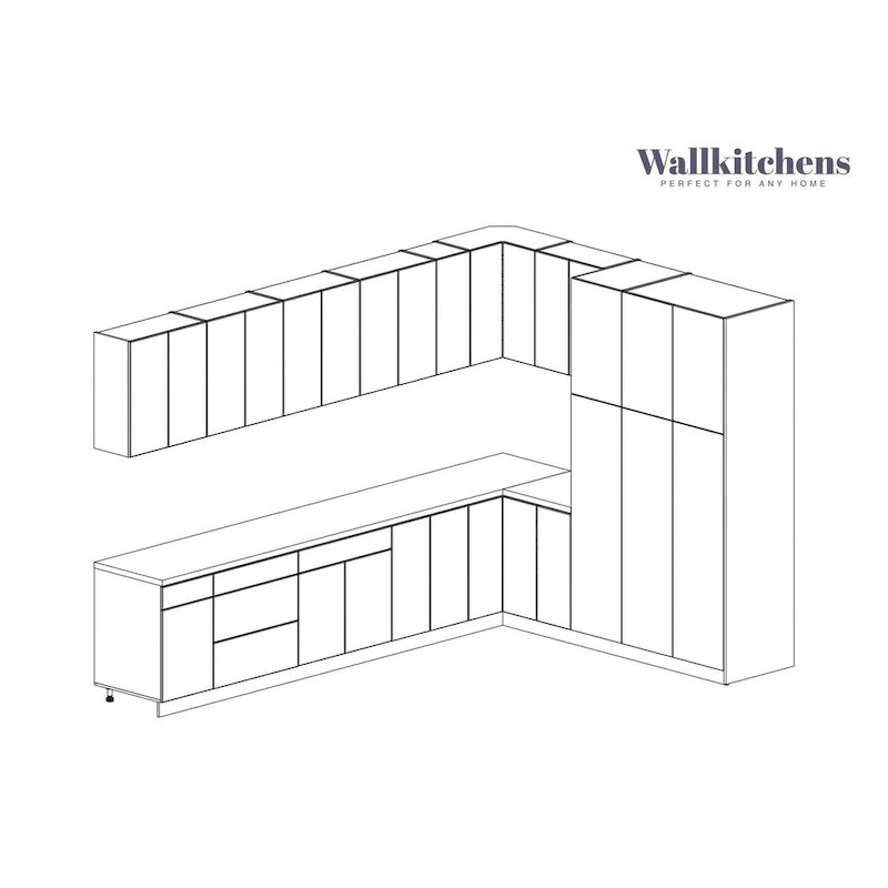 Modern White Gloss Kitchen Cabinet - 12Ft Wide, Soft-Close