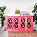 71" Solid Mango Wood Buffet Sideboard with 4 Glass Doors - Burnt Finish, No Assembly