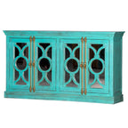 71" Solid Mango Wood Buffet Sideboard with 4 Glass Doors - Burnt Finish, No Assembly