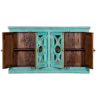 71" Solid Mango Wood Buffet Sideboard with 4 Glass Doors - Burnt Finish, No Assembly