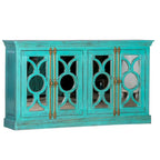 71" Solid Mango Wood Buffet Sideboard with 4 Glass Doors - Burnt Finish, No Assembly