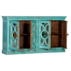 71" Solid Mango Wood Buffet Sideboard with 4 Glass Doors - Burnt Finish, No Assembly