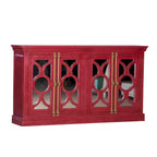 71" Solid Mango Wood Buffet Sideboard with 4 Glass Doors - Burnt Finish, No Assembly