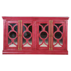71" Solid Mango Wood Buffet Sideboard with 4 Glass Doors - Burnt Finish, No Assembly