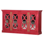 71" Solid Mango Wood Buffet Sideboard with 4 Glass Doors - Burnt Finish, No Assembly