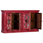 71" Solid Mango Wood Buffet Sideboard with 4 Glass Doors - Burnt Finish, No Assembly