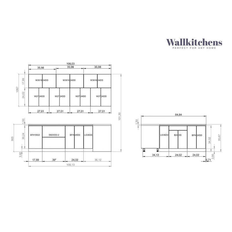 Kitchen White Matte Cabinet - 9Ft Wide - 108x85