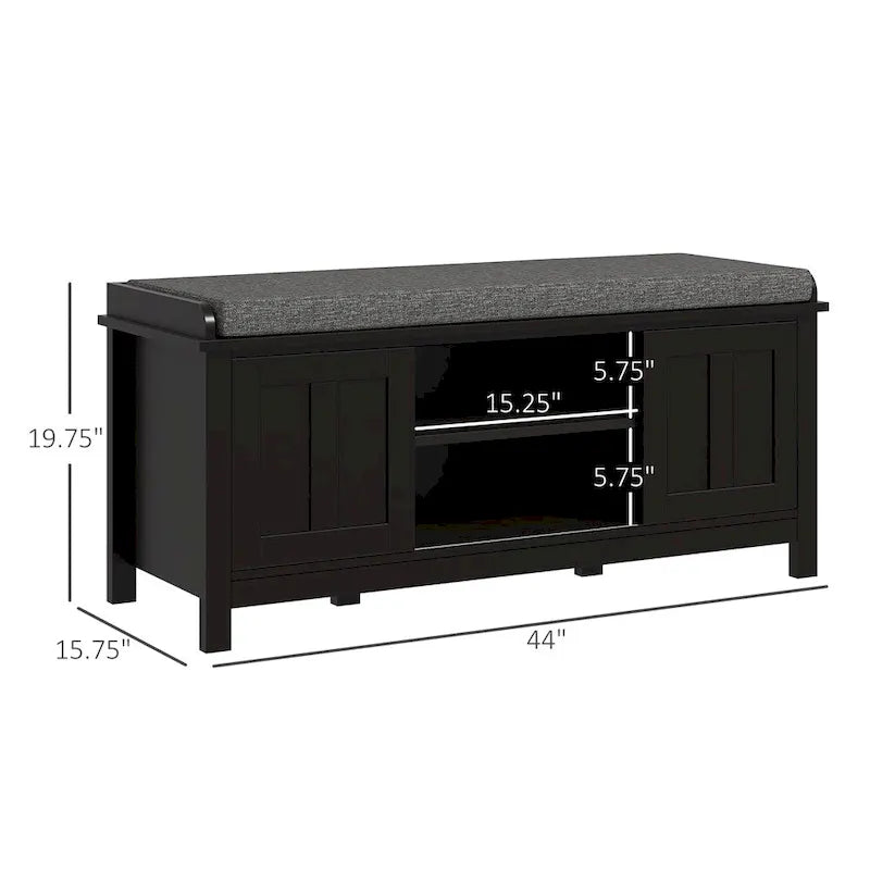Entryway Shoe Bench Storage Ottoman w/Sliding Door,Adjustable Shelving
