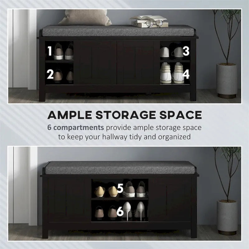 Entryway Shoe Bench Storage Ottoman w/Sliding Door,Adjustable Shelving