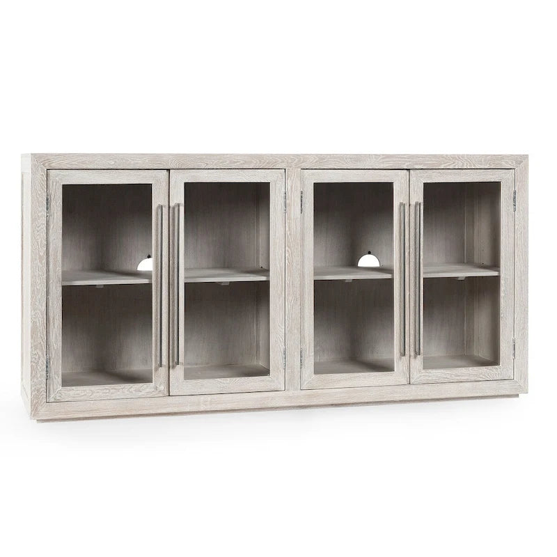 72" Whitewash Four Door Sideboard - Oak & Acacia Wood, Adjustable Shelves