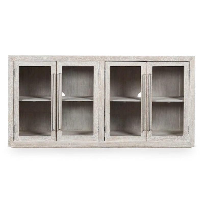 72" Whitewash Four Door Sideboard - Oak & Acacia Wood, Adjustable Shelves
