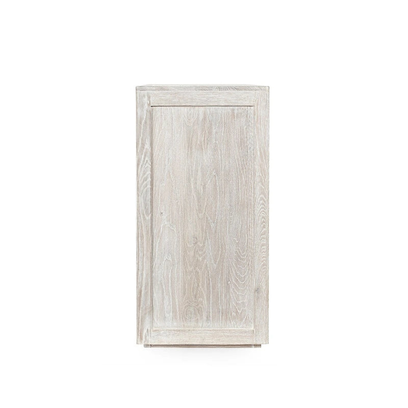 72" Whitewash Four Door Sideboard - Oak & Acacia Wood, Adjustable Shelves