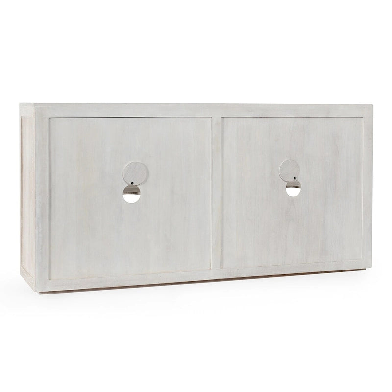 72" Whitewash Four Door Sideboard - Oak & Acacia Wood, Adjustable Shelves
