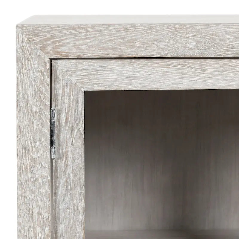 72" Whitewash Four Door Sideboard - Oak & Acacia Wood, Adjustable Shelves