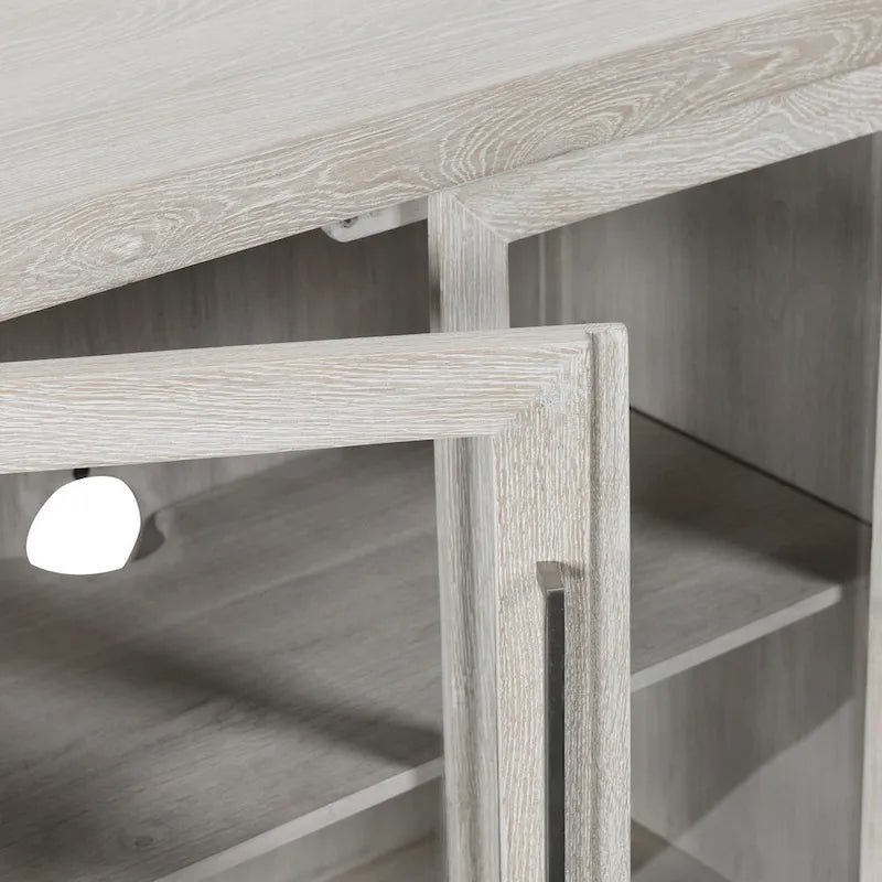 72" Whitewash Four Door Sideboard - Oak & Acacia Wood, Adjustable Shelves