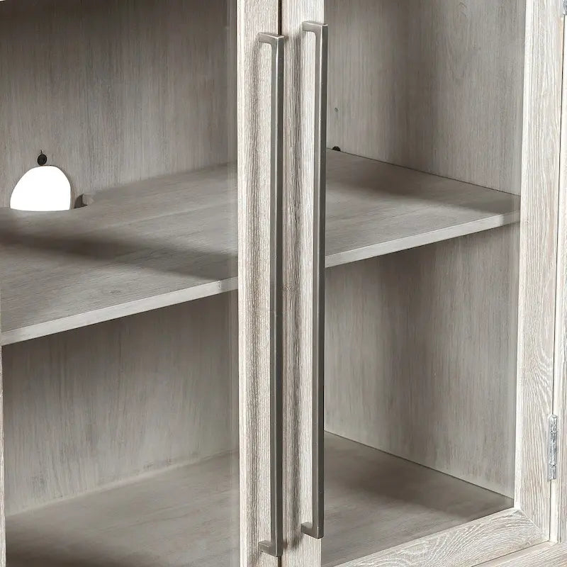 72" Whitewash Four Door Sideboard - Oak & Acacia Wood, Adjustable Shelves