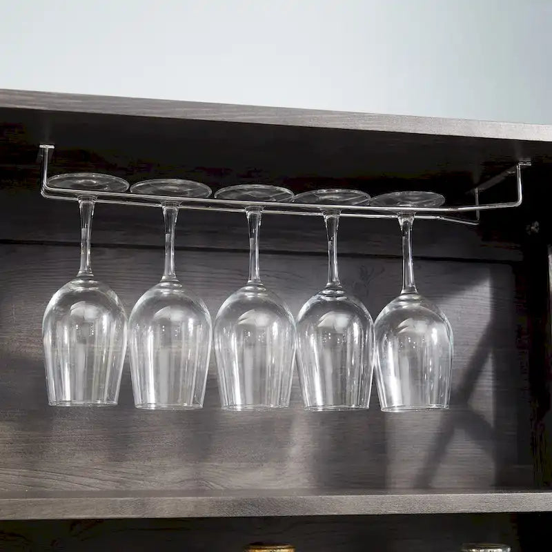 Coffee Bar Cabinet with Microwave Stand, Metal Frame & Barn Design