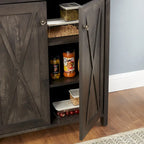 Coffee Bar Cabinet with Microwave Stand, Metal Frame & Barn Design