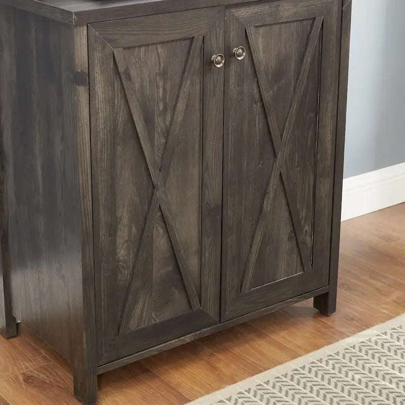 Coffee Bar Cabinet with Microwave Stand, Metal Frame & Barn Design