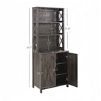 Coffee Bar Cabinet with Microwave Stand, Metal Frame & Barn Design
