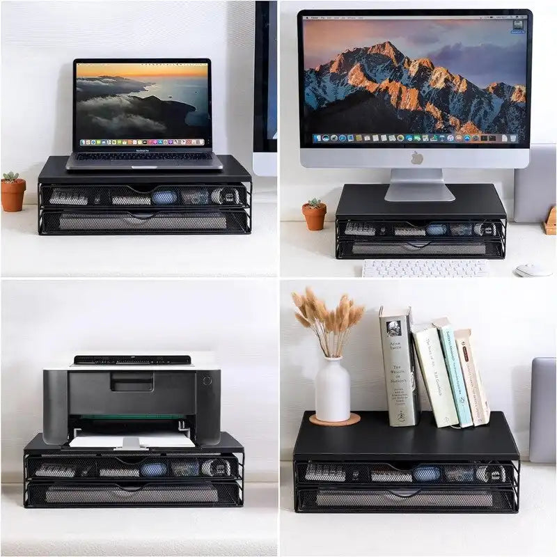 Wood Monitor Riser with Drawers