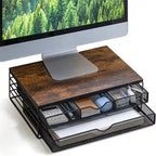 Wood Monitor Riser with Drawers