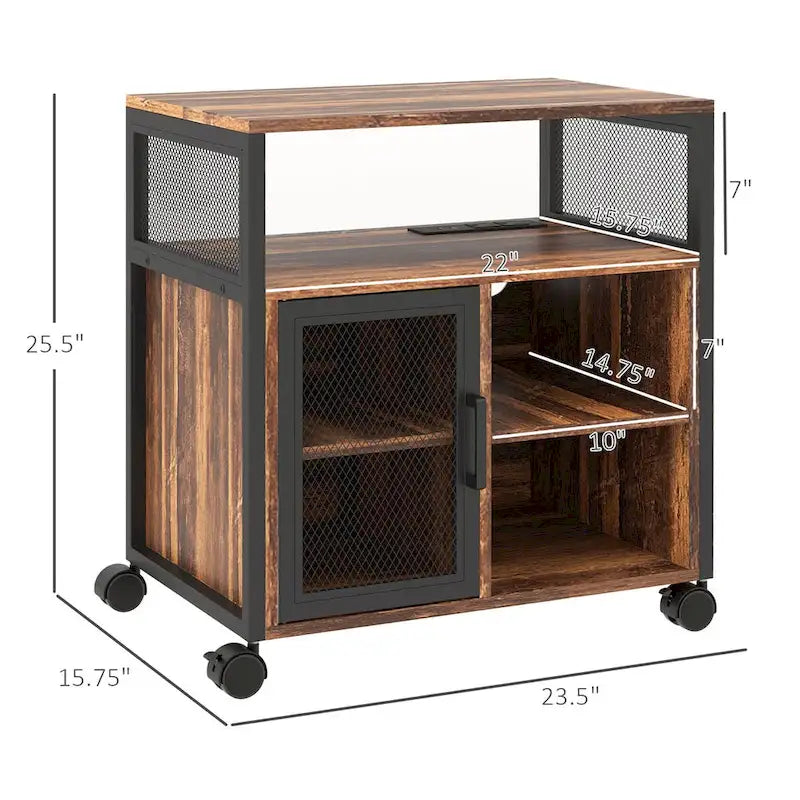 Mobile Printer Stand with Socket & USB Ports