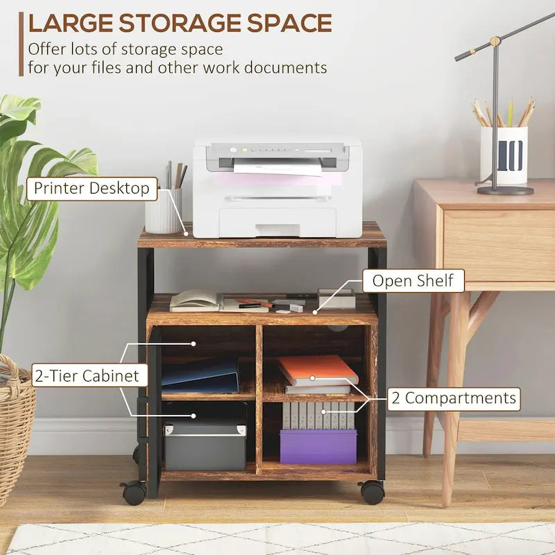 Mobile Printer Stand with Socket & USB Ports