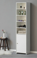 Tall Bathroom Laundry Storage Organizer Cabinet Linen Tower, White
