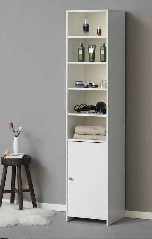 Tall Bathroom Laundry Storage Organizer Cabinet Linen Tower, White