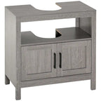 Pedestal Sink Storage Cabinet, Bathroom Under Sink Cabinet with 2 Doors and Open Shelf, Bathroom Vanity, Gray