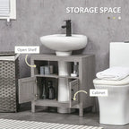 Pedestal Sink Storage Cabinet, Bathroom Under Sink Cabinet with 2 Doors and Open Shelf, Bathroom Vanity, Gray