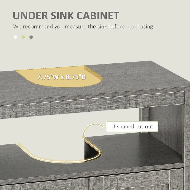 Pedestal Sink Storage Cabinet, Bathroom Under Sink Cabinet with 2 Doors and Open Shelf, Bathroom Vanity, Gray