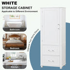 Tall Bathroom Storage Cabinet with Two Drawers and Adjustable Shelf