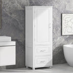 Tall Bathroom Storage Cabinet with Two Drawers and Adjustable Shelf