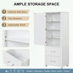 Tall Bathroom Storage Cabinet with Two Drawers and Adjustable Shelf