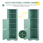 Tall Bathroom Corner Cabinet, Freestanding Storage Cabinet with Doors and Adjustable Shelves, MDF Board, Green