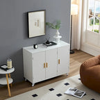 Sideboard with Wavy Texture Buffet Cabinet - White with Brass Legs
