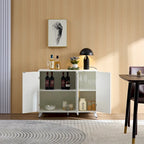 Sideboard with Wavy Texture Buffet Cabinet - White with Brass Legs